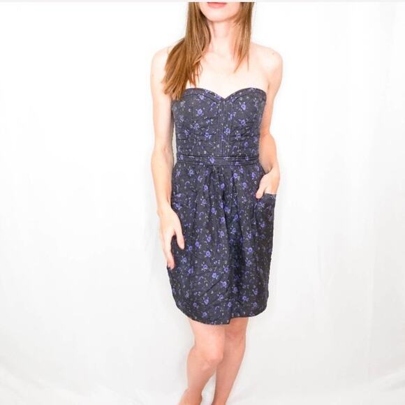 Rebecca Taylor Womens silk purple floral Strapless Purple mini dress Size 0